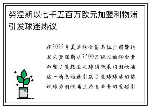 努涅斯以七千五百万欧元加盟利物浦引发球迷热议